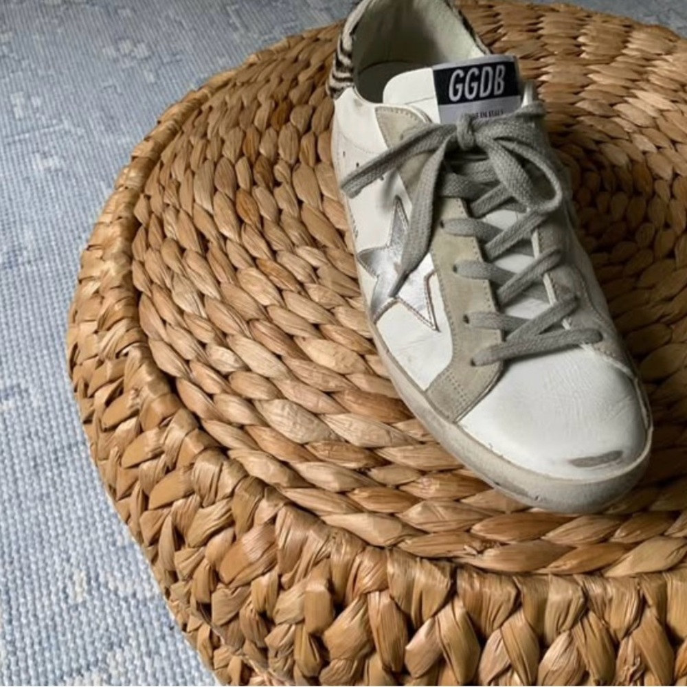 Golden Goose White and Silver Zebra Sneakers